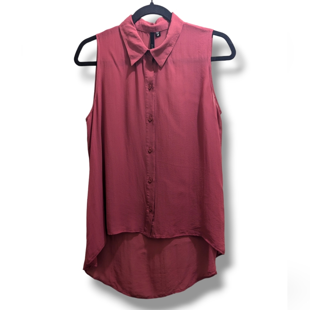 Bellatrix 100% Silk Purple Tunic Blouse Top Sleeveless High-Low Button Front- M